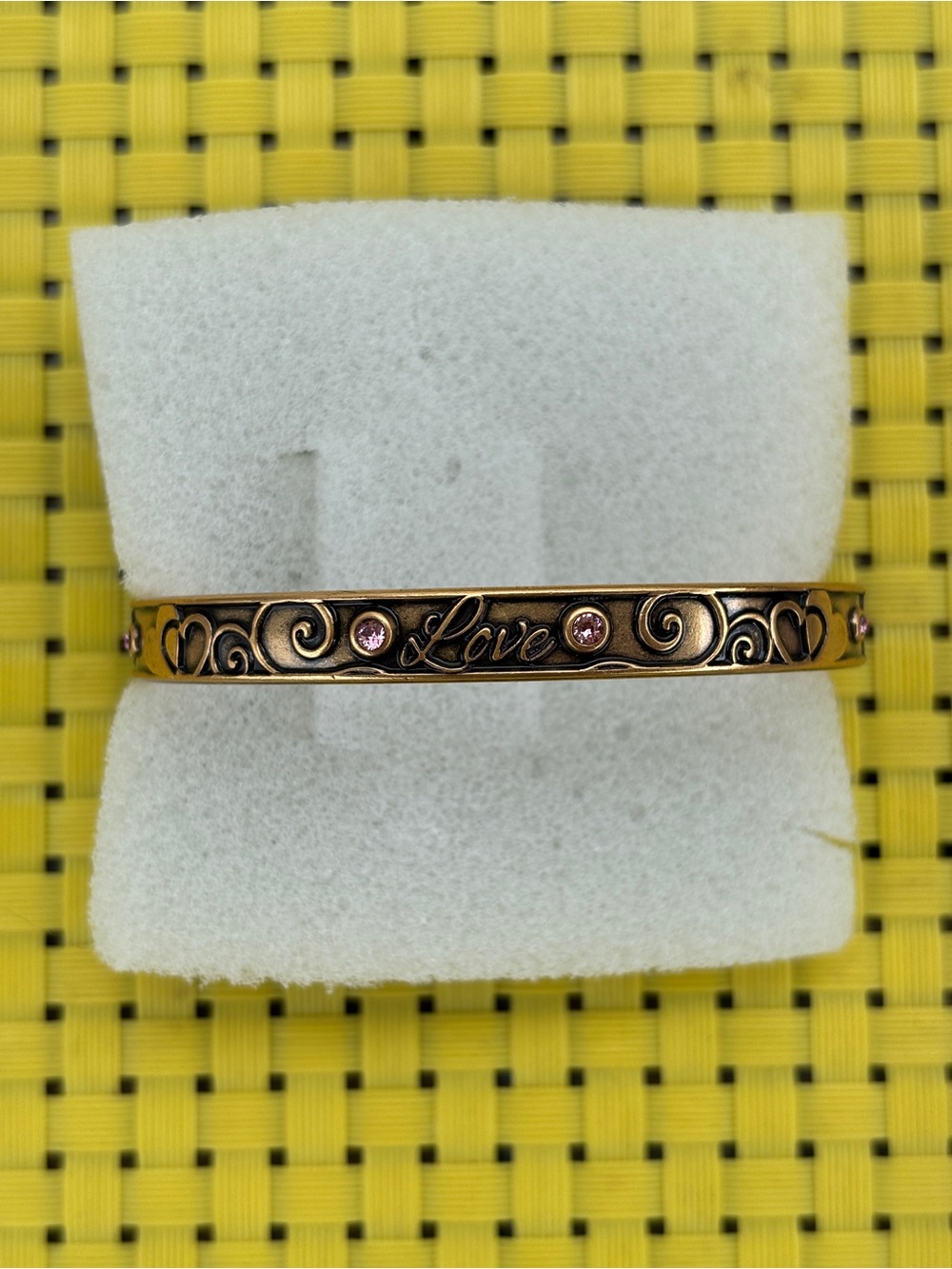 Alex and Ani Rafaelian Gold finish 'Love' Bangle with pink Swarovski crystals